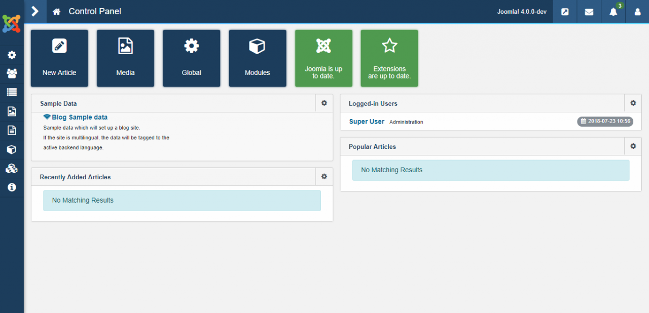Joomla 4.0 Control Panel